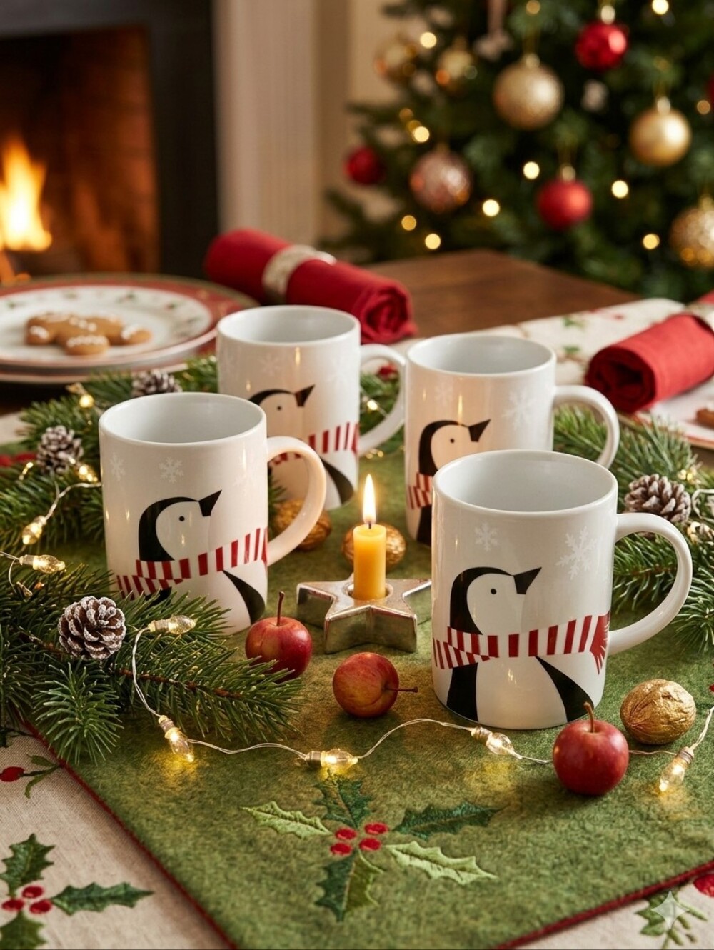 Crate&Barrel Penguin Jolly Trio 4 Mugs